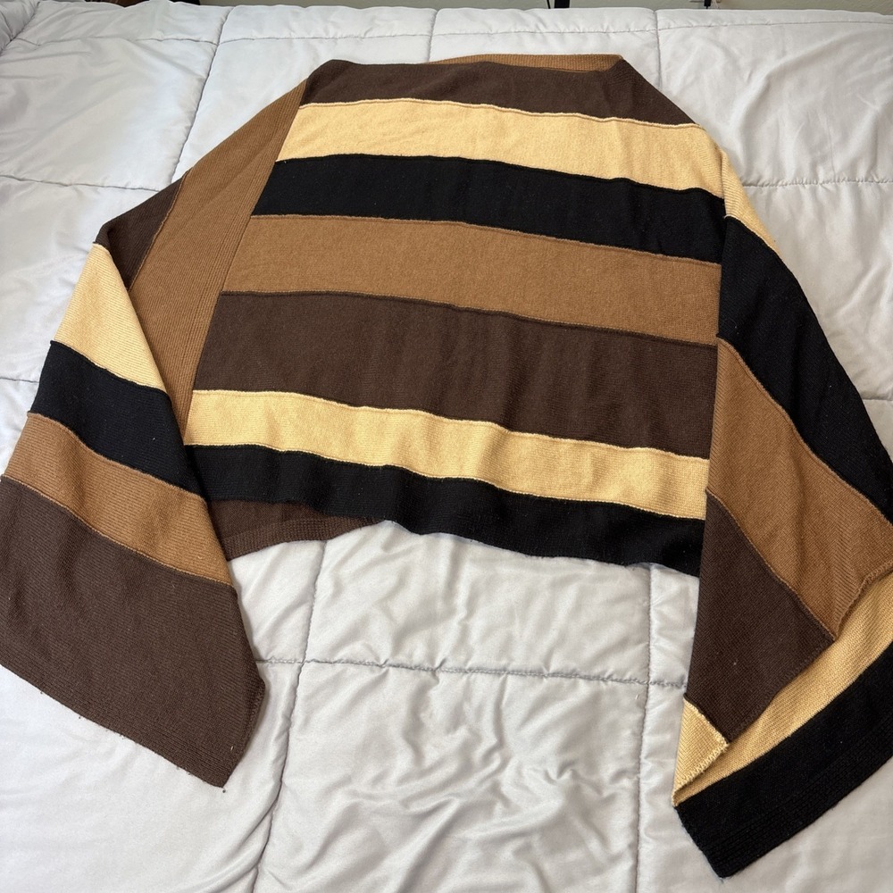 Nine West Color Block Knit Poncho Pullover Brown Tan Black One Size Womans